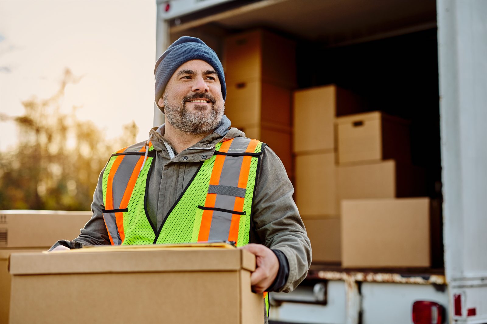 Eerojack delivery driver unloading packages